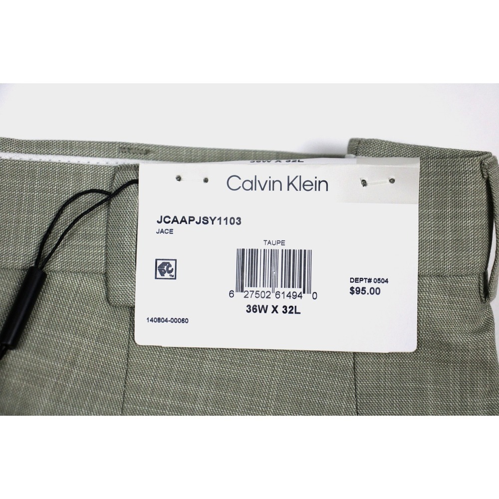Calvin Klein Dress Pants Mens 36x32 Taupe Jace Slim Fit Stretch Flat Front - Picture 2 of 9